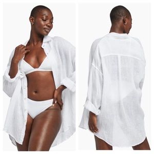 Vitamin A Playa Shirtdress Cover Up Eco Linen Gauze White Women's sz XSmall